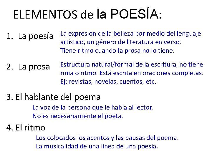 ELEMENTOS de la POESÍA: 1. La poesía La expresión de la belleza por medio