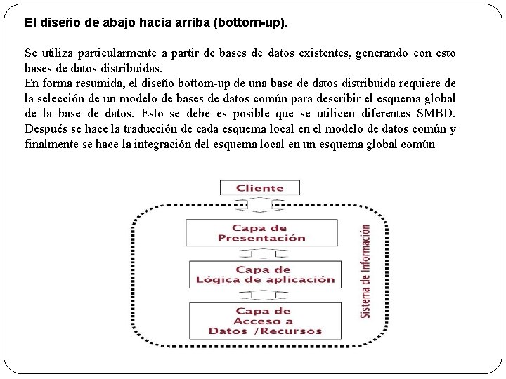 El diseño de abajo hacia arriba (bottom-up). Se utiliza particularmente a partir de bases