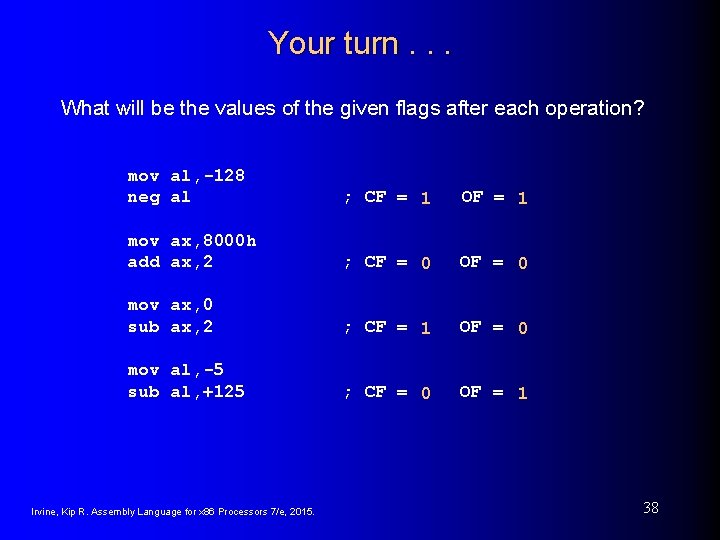 Your turn. . . What will be the values of the given flags after