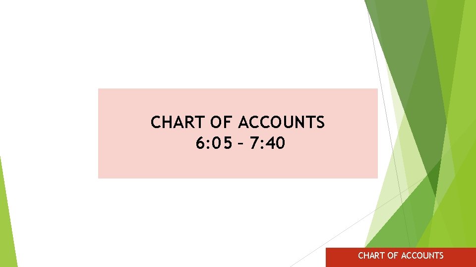 CHART OF ACCOUNTS 6: 05 – 7: 40 CHART OF ACCOUNTS 