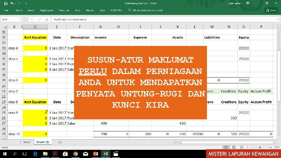 SUSUN-ATUR MAKLUMAT PERLU DALAM PERNIAGAAN ANDA UNTUK MENDAPATKAN PENYATA UNTUNG-RUGI DAN KUNCI KIRA MISTERI