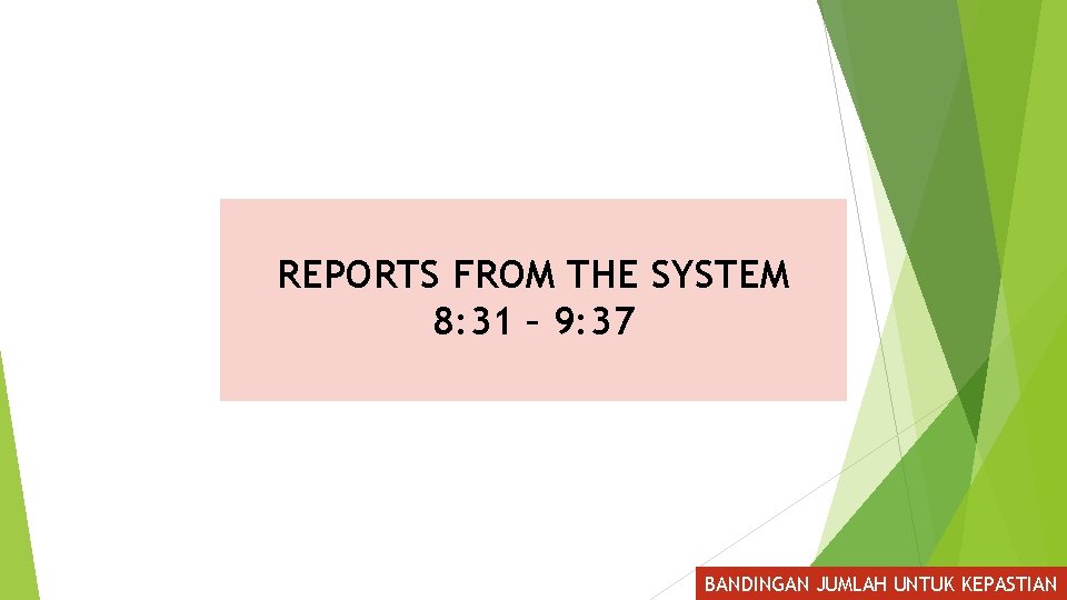 REPORTS FROM THE SYSTEM 8: 31 – 9: 37 BANDINGAN JUMLAH UNTUK KEPASTIAN 