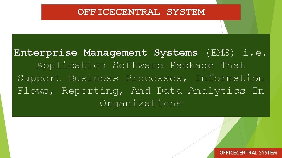 OFFICECENTRAL SYSTEM Enterprise Management Systems (EMS) i. e. Application Software Package That Support Business