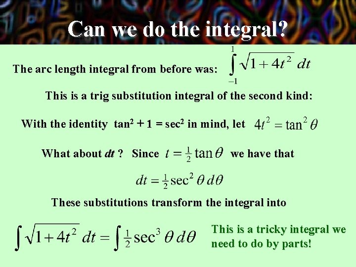 Can we do the integral? The arc length integral from before was: This is