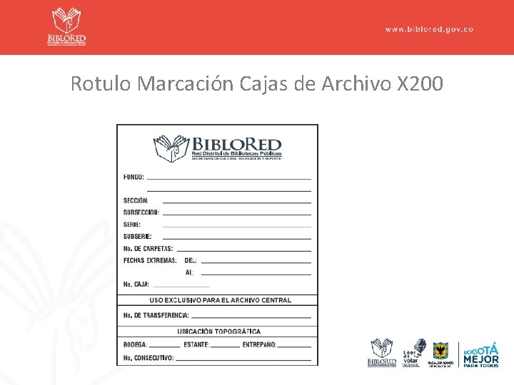 Rotulo Marcación Cajas de Archivo X 200 