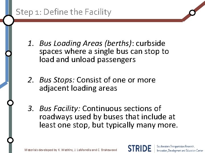 Step 1: Define the Facility 1. Bus Loading Areas (berths): curbside spaces where a