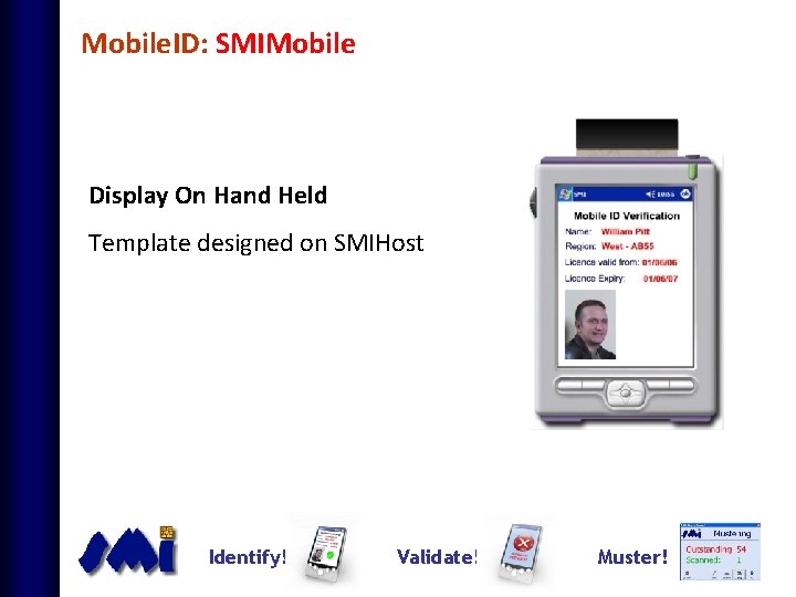 Mobile. ID: SMIMobile Display On Hand Held Template designed on SMIHost Identify! Validate! Muster!