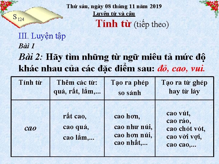 Thứ sáu, ngày 08 tháng 11 năm 2019 Luyện từ và câu S 124