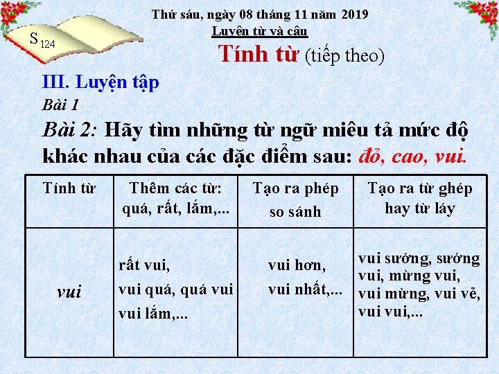 Thứ sáu, ngày 08 tháng 11 năm 2019 Luyện từ và câu S 124