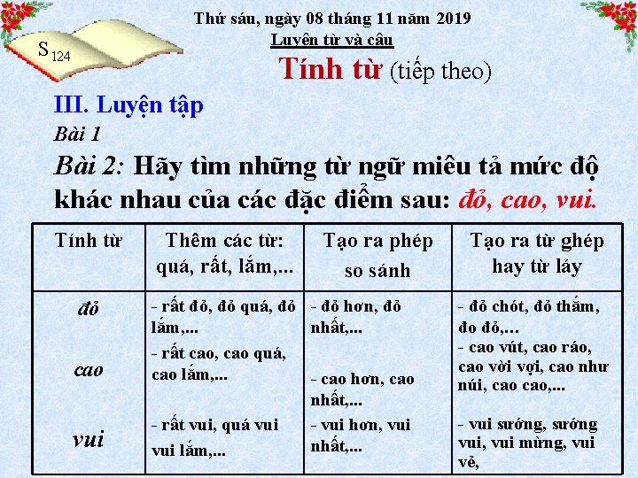Thứ sáu, ngày 08 tháng 11 năm 2019 Luyện từ và câu S 124