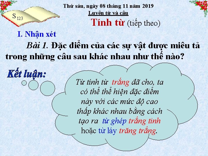 S 123 Thứ sáu, ngày 08 tháng 11 năm 2019 Luyện từ và câu