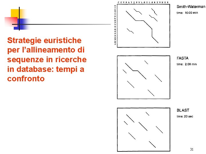 Strategie euristiche per l’allineamento di sequenze in ricerche in database: tempi a confronto 31