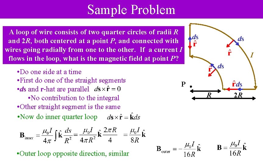 Sample Problem A loop of wire consists of two quarter circles of radii R