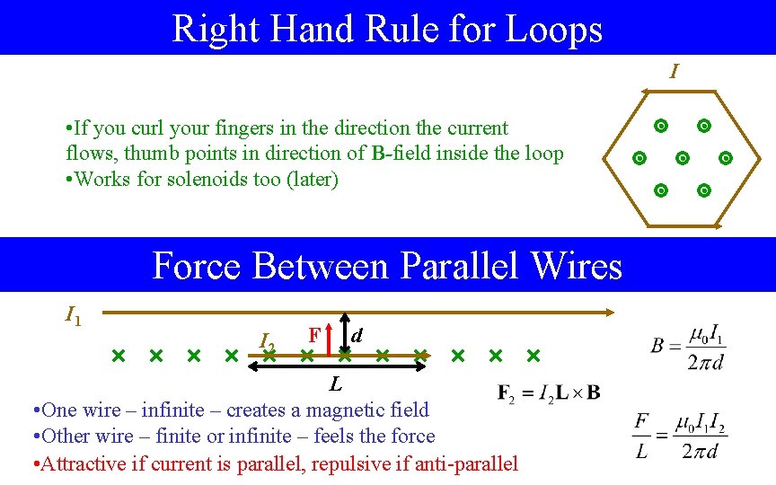 Right Hand Rule for Loops I • If you curl your fingers in the