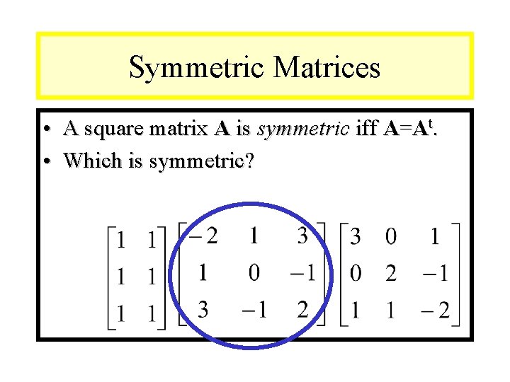 Module #9 – Number Theory Symmetric Matrices • A square matrix A is symmetric