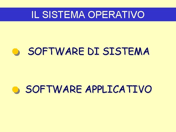 IL SISTEMA OPERATIVO SOFTWARE DI SISTEMA SOFTWARE APPLICATIVO 