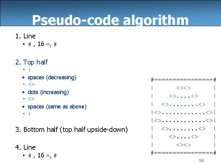Pseudo-code algorithm 1. Line • # , 16 =, # 2. Top half •