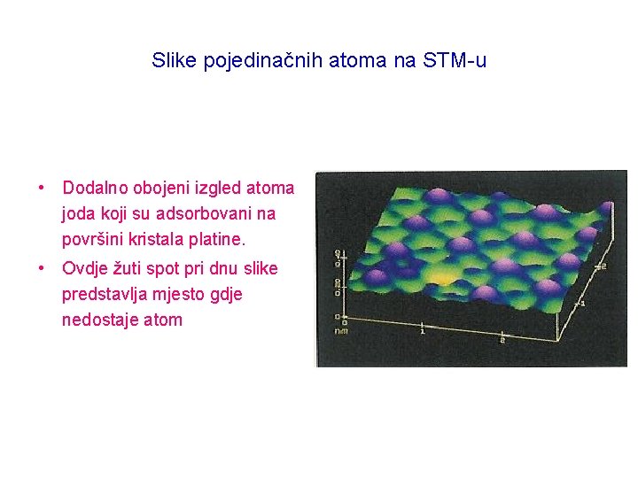 Slike pojedinačnih atoma na STM-u • Dodalno obojeni izgled atoma joda koji su adsorbovani