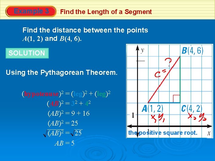 Example 3 Find the Length of a Segment Find the distance between the points