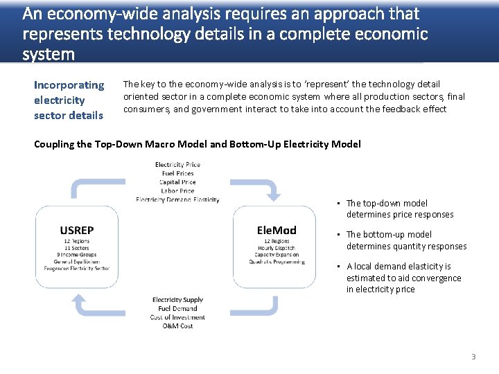 An economy-wide analysis requires an approach that represents technology details in a complete economic