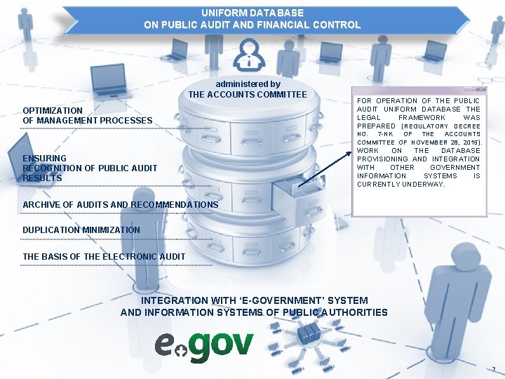 UNIFORM DATABASE ON PUBLIC AUDIT AND FINANCIAL CONTROL administered by THE ACCOUNTS COMMITTEE OPTIMIZATION