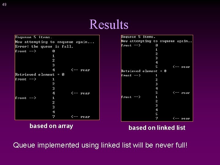 49 Results based on array based on linked list Queue implemented using linked list