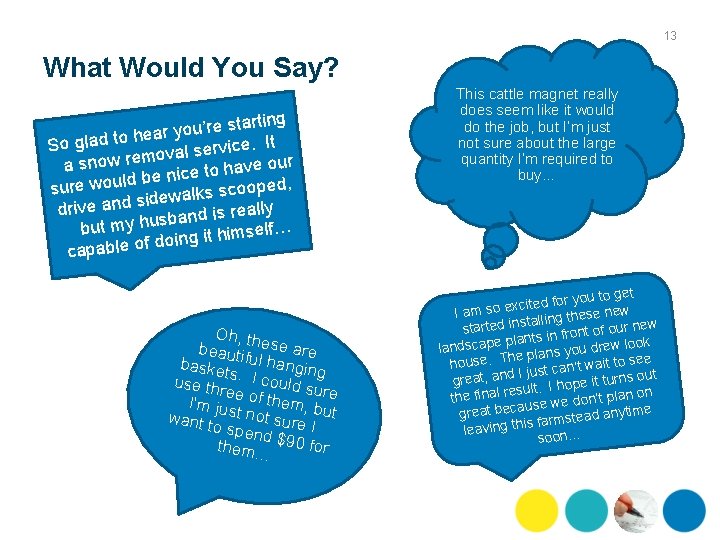 13 What Would You Say? starting e ’r u o y r a he
