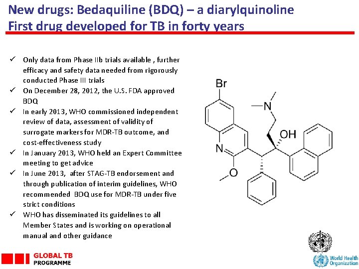 New drugs: Bedaquiline (BDQ) – a diarylquinoline First drug developed for TB in forty