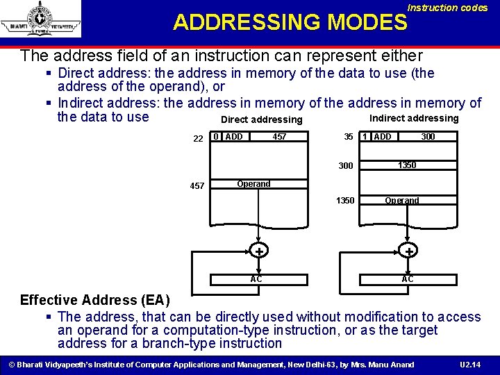 Instruction codes ADDRESSING MODES The address field of an instruction can represent either §