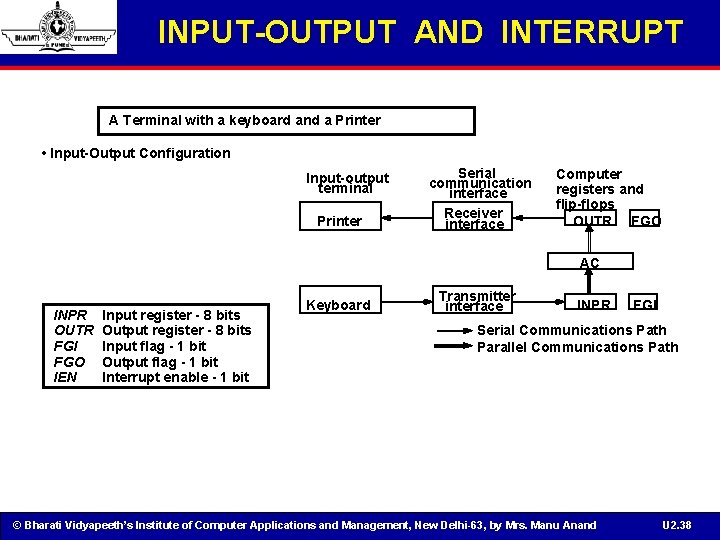 INPUT-OUTPUT AND INTERRUPT A Terminal with a keyboard and a Printer • Input-Output Configuration