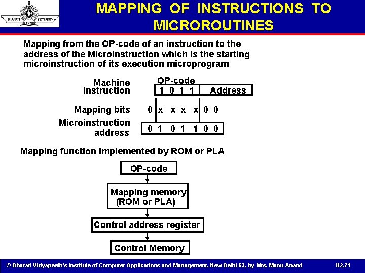 MAPPING OF INSTRUCTIONS TO MICROROUTINES Mapping from the OP-code of an instruction to the