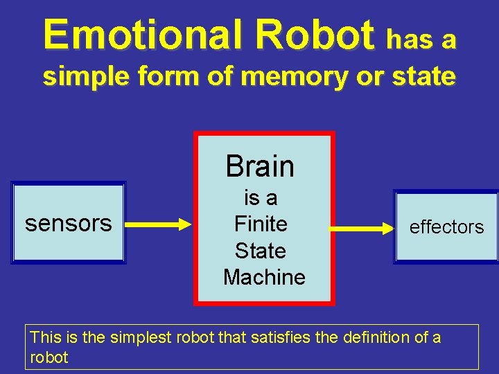 Emotional Robot has a simple form of memory or state Brain sensors is a