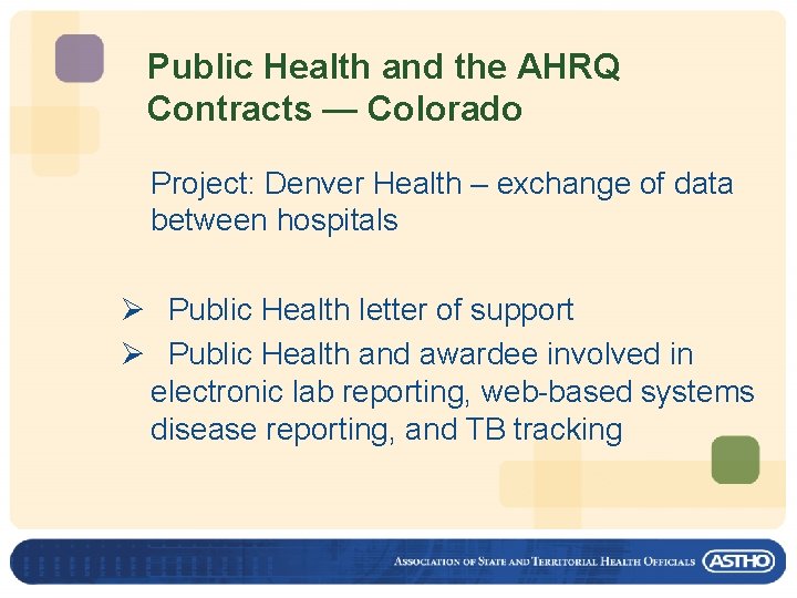 Public Health and the AHRQ Contracts — Colorado Project: Denver Health – exchange of