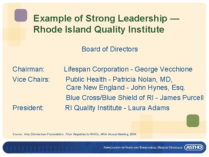 Example of Strong Leadership — Rhode Island Quality Institute Board of Directors Chairman: Lifespan