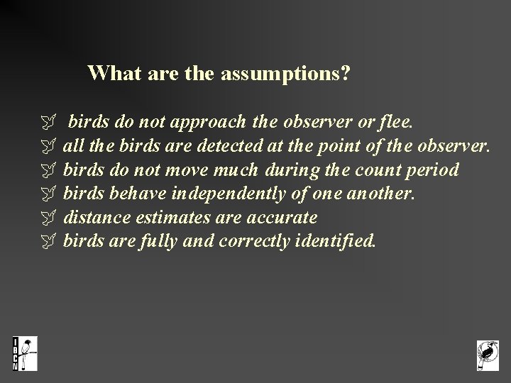  What are the assumptions? birds do not approach the observer or flee. all