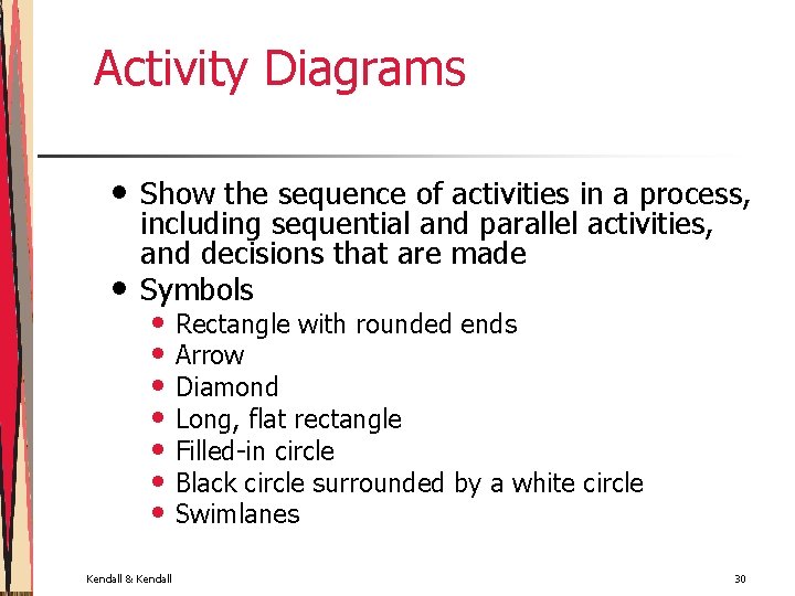 Activity Diagrams • • Show the sequence of activities in a process, including sequential