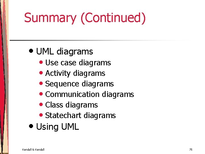 Summary (Continued) • UML diagrams • Use case diagrams • Activity diagrams • Sequence