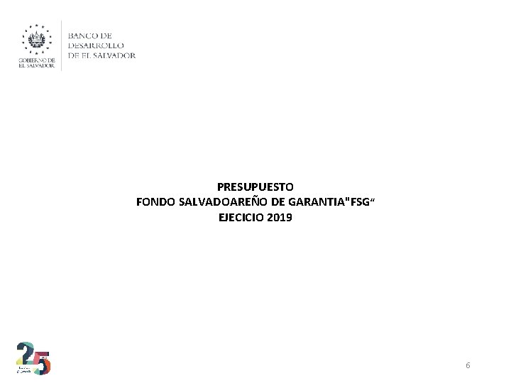 PRESUPUESTO FONDO SALVADOAREÑO DE GARANTIA"FSG“ EJECICIO 2019 6 