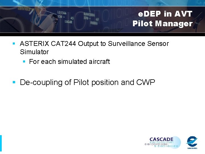 e. DEP in AVT Pilot Manager § ASTERIX CAT 244 Output to Surveillance Sensor