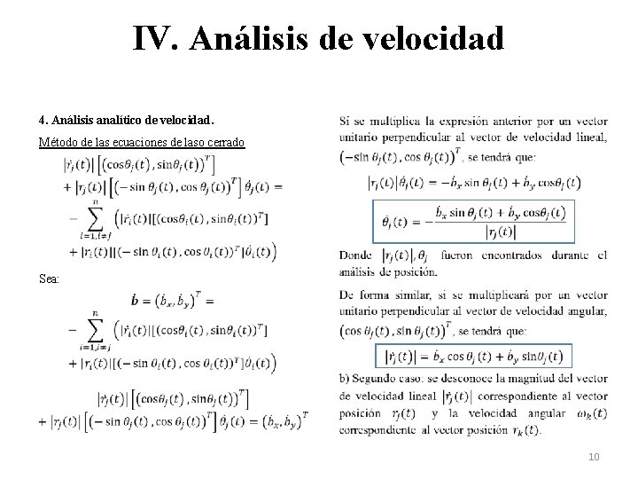 IV. Análisis de velocidad 4. Análisis analítico de velocidad. Método de las ecuaciones de