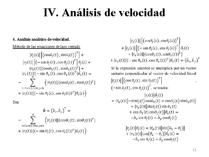 IV. Análisis de velocidad 4. Análisis analítico de velocidad. Método de las ecuaciones de