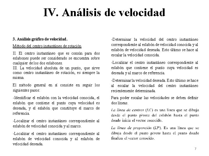 IV. Análisis de velocidad 3. Análisis gráfico de velocidad. Método del centro instantáneo de