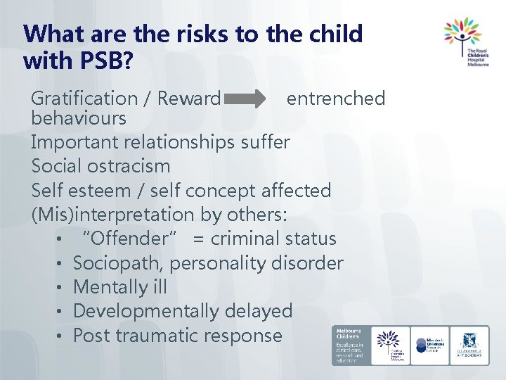 What are the risks to the child with PSB? Gratification / Reward entrenched behaviours