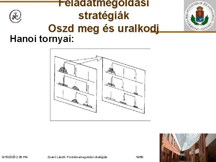 Feladatmegoldási stratégiák Oszd meg és uralkodj Hanoi tornyai: 9/15/2020 2: 36 PM Zsakó László: