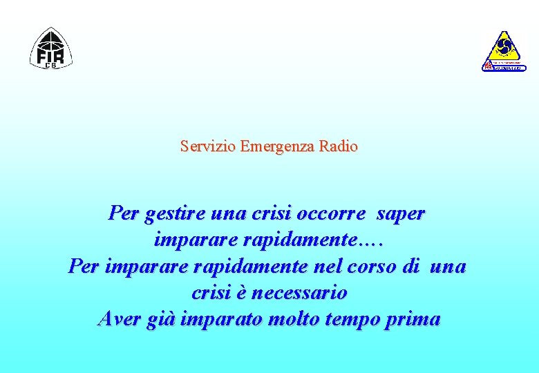Servizio Emergenza Radio Per gestire una crisi occorre saper imparare rapidamente…. Per imparare rapidamente