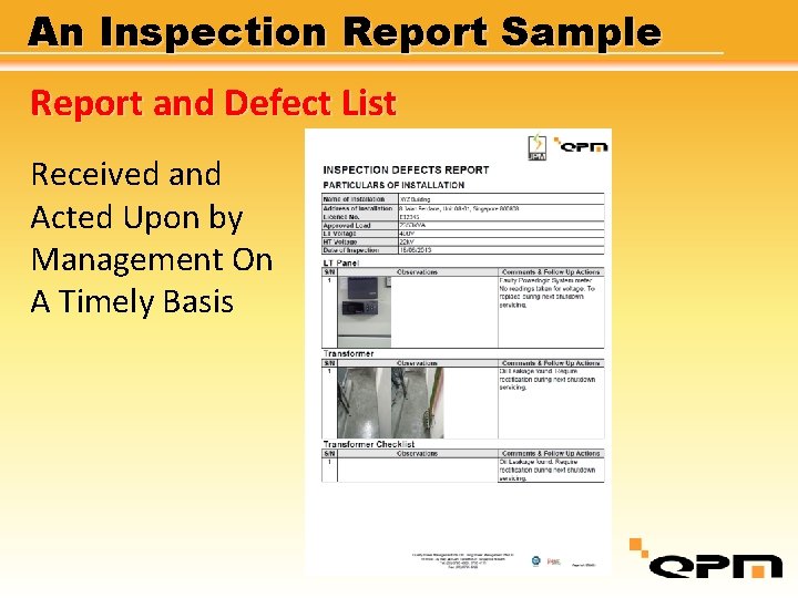 An Inspection Report Sample Report and Defect List Received and Acted Upon by Management