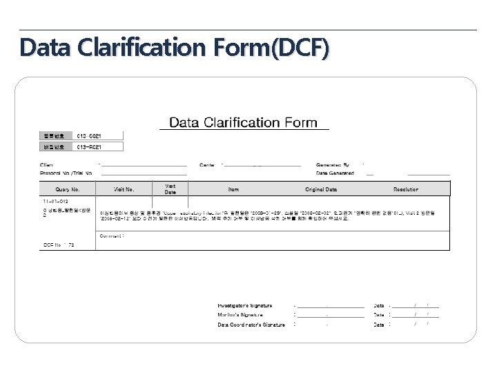 Data Clarification Form(DCF) Data Clarification Form(DCF)