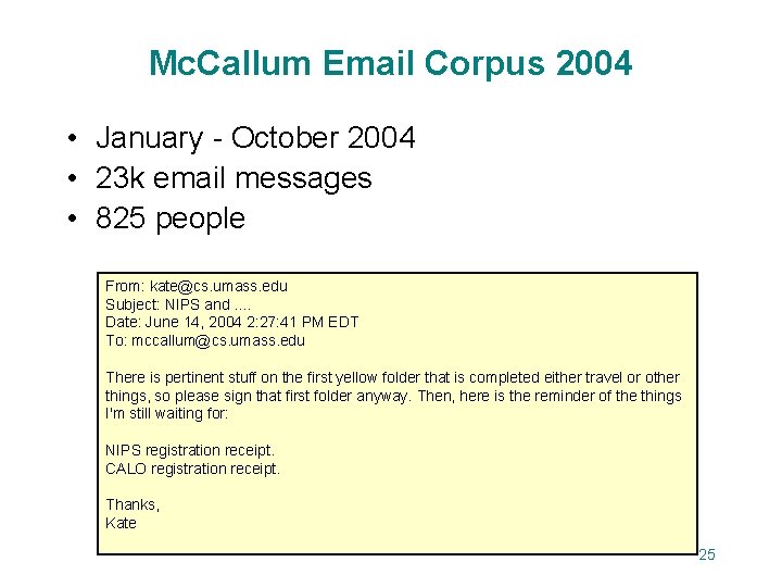 Mc. Callum Email Corpus 2004 • January - October 2004 • 23 k email