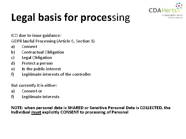 Legal basis for processing ICO due to issue guidance: GDPR lawful Processing (Article 6,