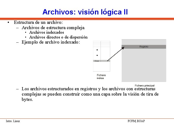 Archivos: visión lógica II • Estructura de un archivo: – Archivos de estructura compleja